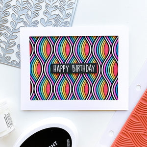 happy birthday card with rainbow making waves background