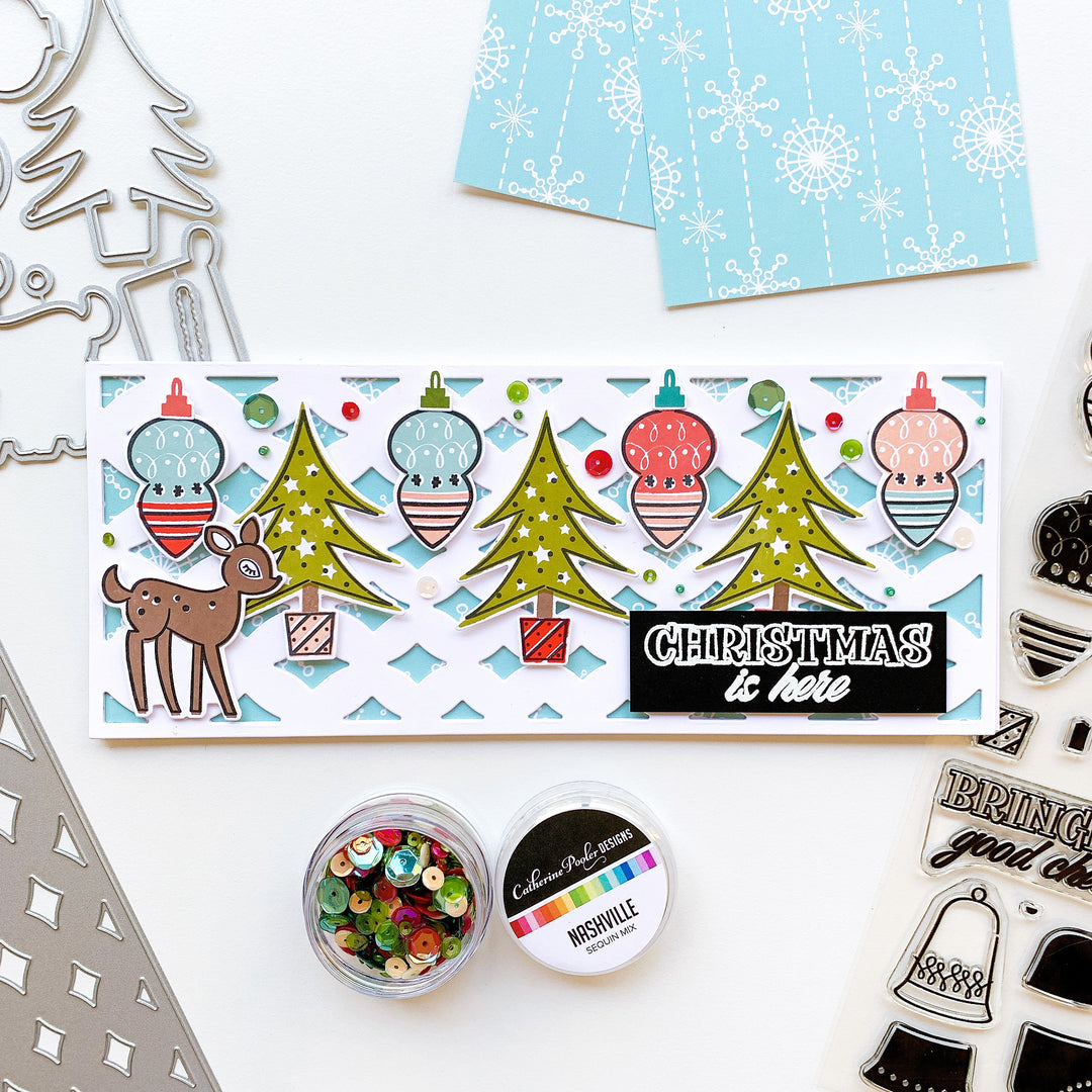 christmas is here slimline card with grandma's attic paper