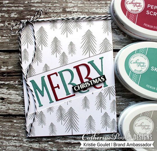 Merry Christmas card with one fine pine background