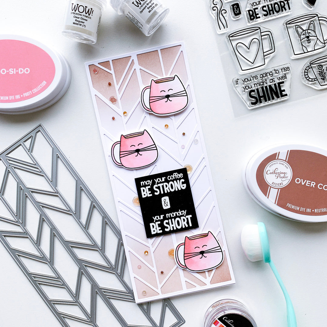Chevron Slimline Card with pink cat mugs