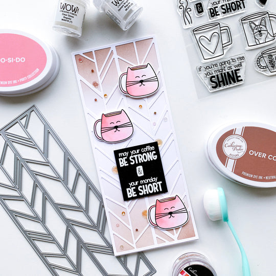 Chevron Slimline Card with pink cat mugs