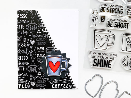 Diagonal cut blackboard patterned paper with red heart mug