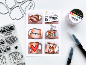 6 block color blended card with mugs and sentiment May your coffee be strong