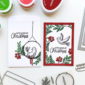 christmas card and matching envelope with doves