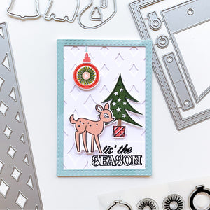 tis the season card with deer and tree stamps