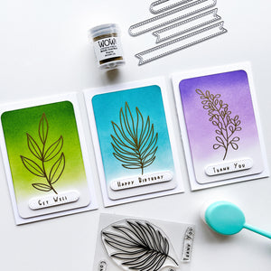 Three cards with sentiments and natural flourishes
