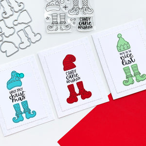 three holiday cards with nice list stamps