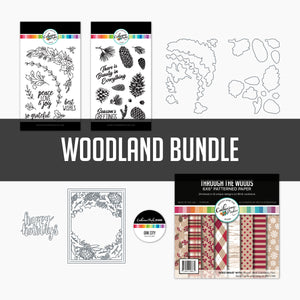 Woodland Bundle stamps, dies, paper and sequins