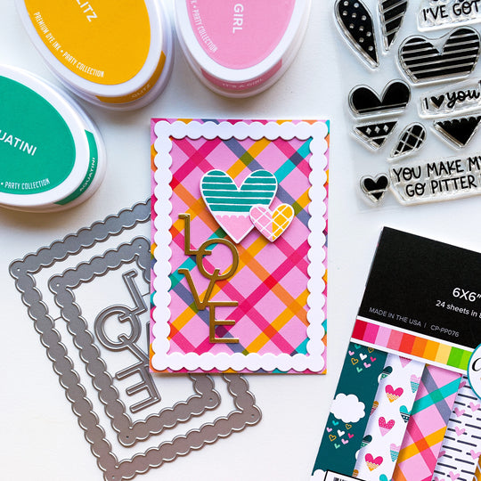love card with hearts and notecard bubble frames
