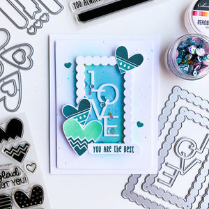 card with notecard bubble frame and hearts