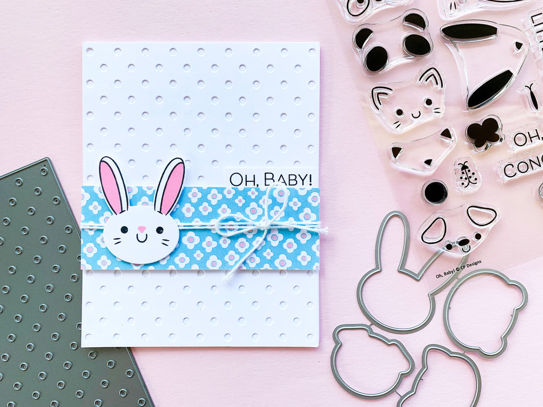 Oh, baby card with bunny and patterned paper