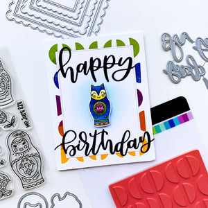 happy birthday card with half circle background