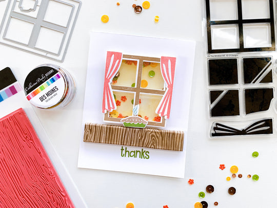 Thanks card with on the window sill dies