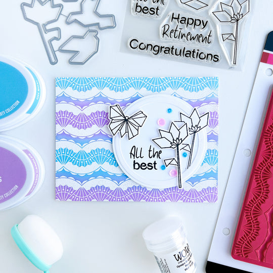 Oh Boy & Sixteen Candles blended Fan Dance Background with Origami butterfly and flowers card