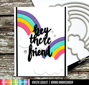 hey there friend card with rainbows