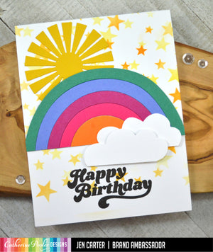 happy birthday card with rainbow and sun