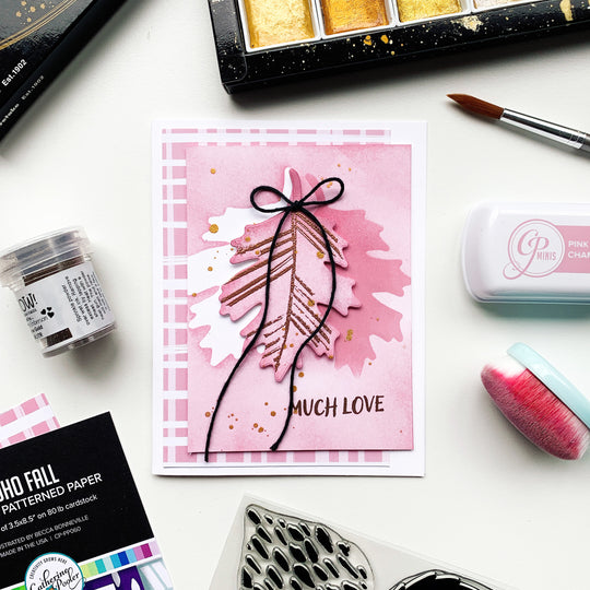 pink card with leaves and sentiment