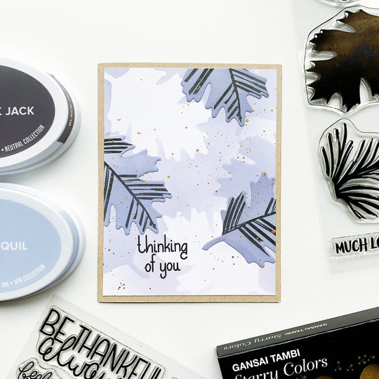 Thinking of you sentiment with tranquil and black jack fall leaves