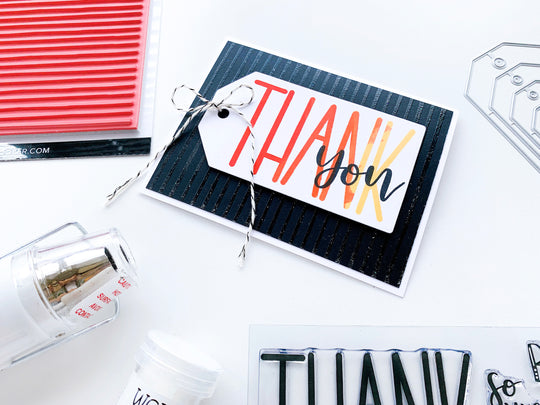 Big Thanks Stamp Set Tag on Navy Striped Background