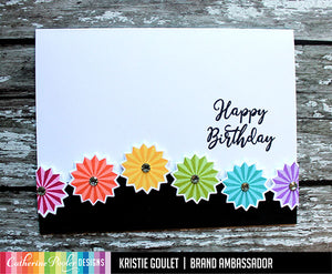 happy birthday card with colorful party fans