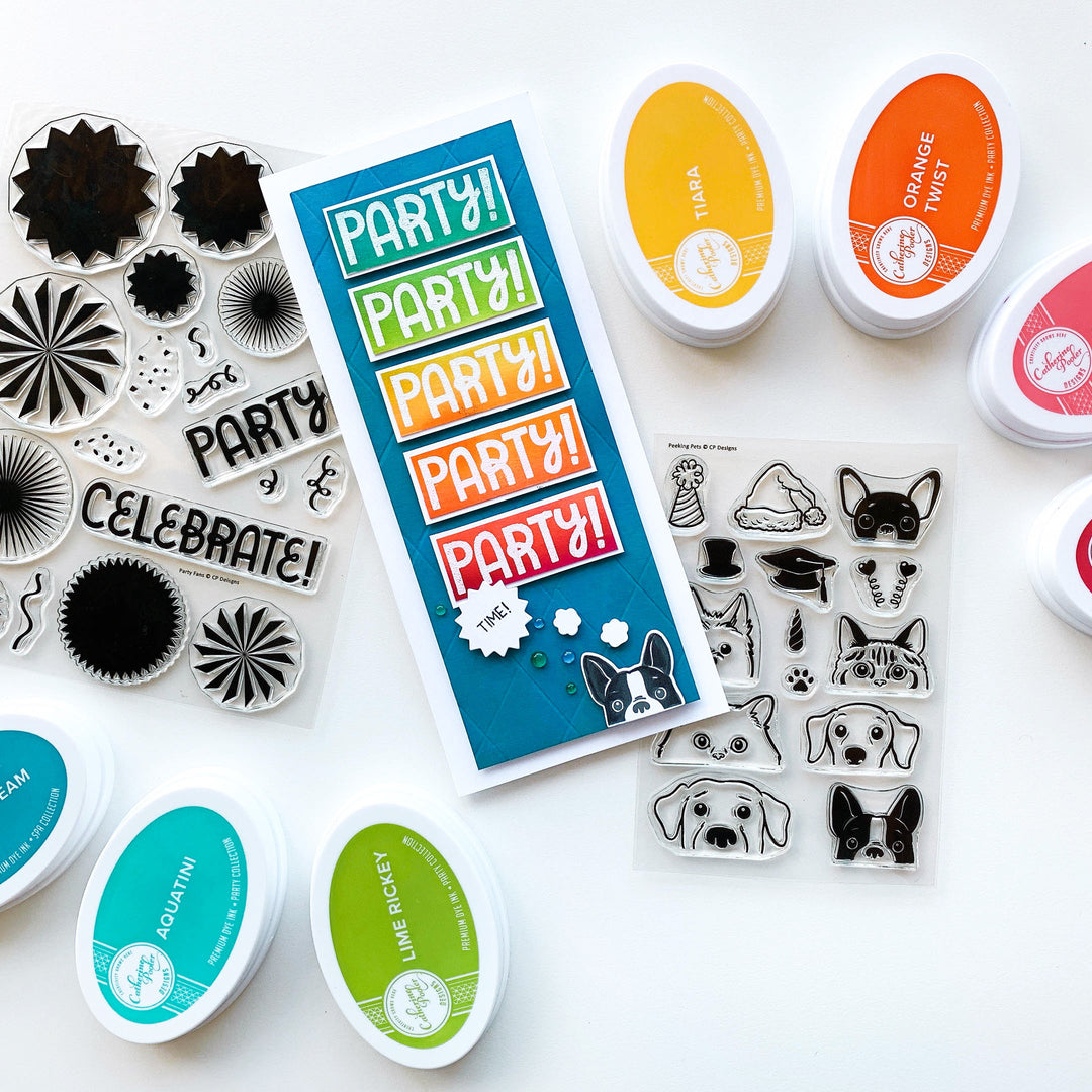 Party slimline card with peeking pet
