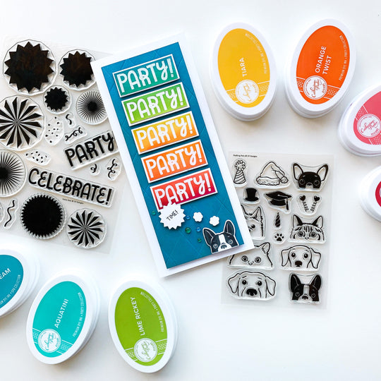 Party slimline card with peeking pet