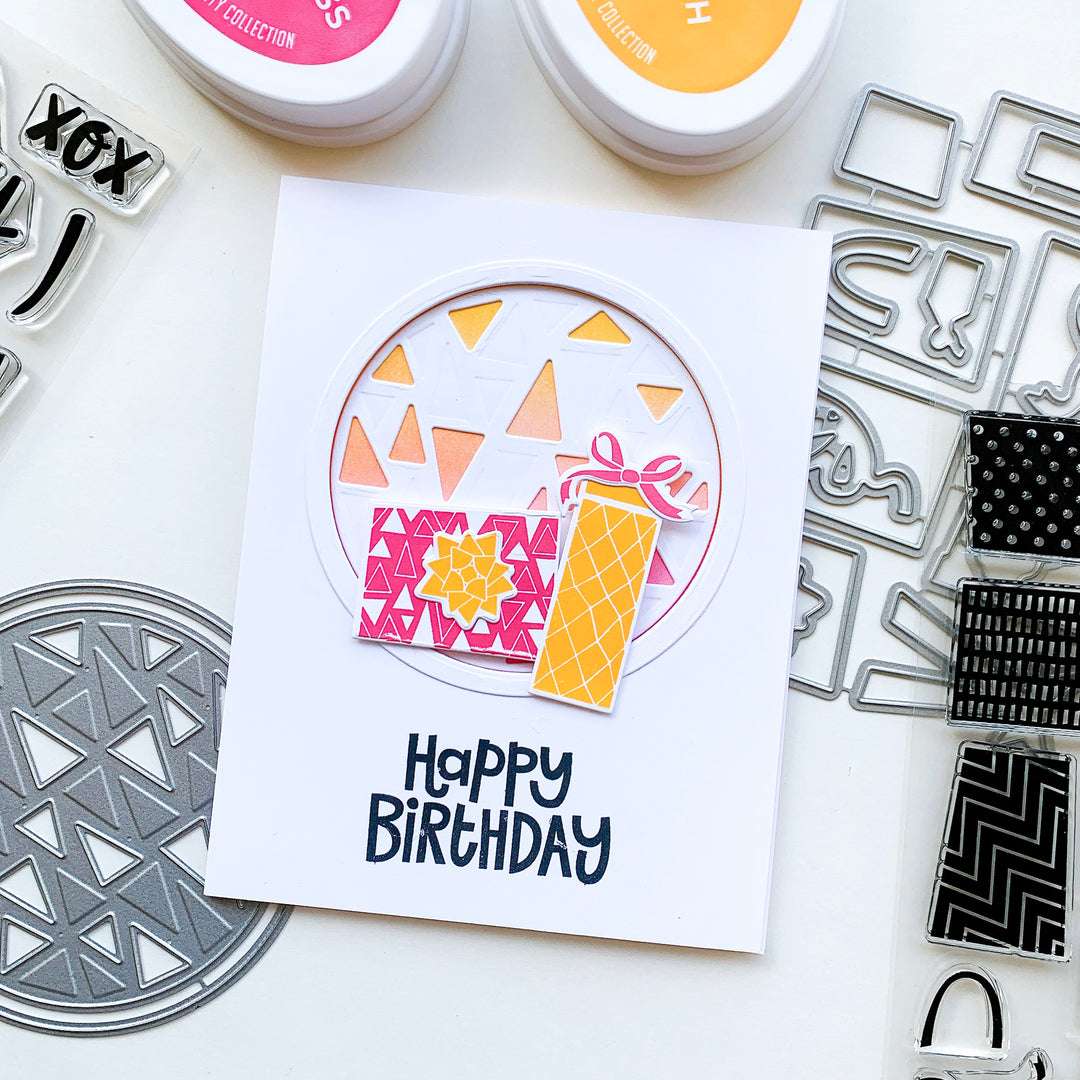 happy birthday card with wrap it up stamps