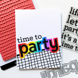 Time to Party over Scribbled Grid Background Card