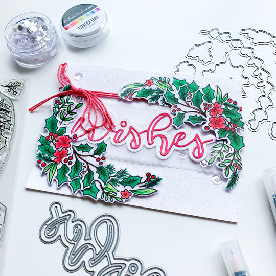 Wishes over Peace, Love, and Holly Card