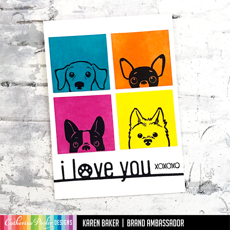 I love you card with peeking pets