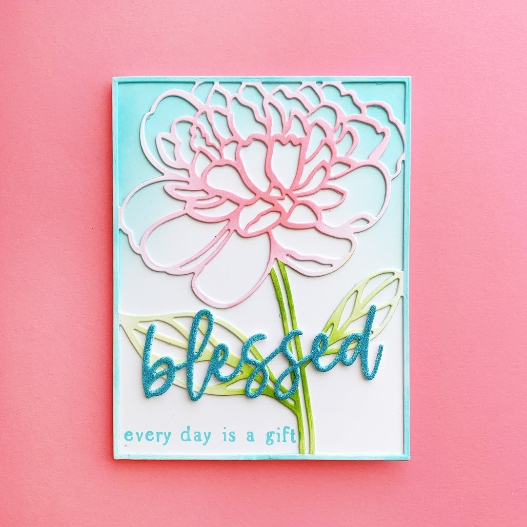 Pink blended Peony with blue glittered blessed
