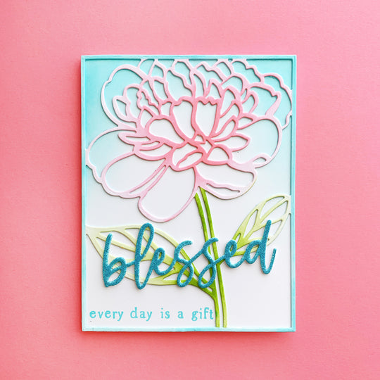 Pink blended Peony with blue glittered blessed