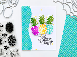 card with preppy prints patterned paper and preppy pineapple stamps