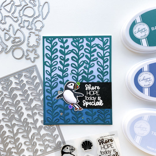 card with sentiment and puffin party stamps