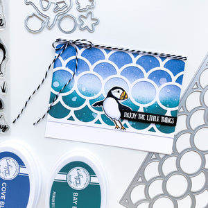 Cleo Slimline Die with puffin and cookies and cream twine