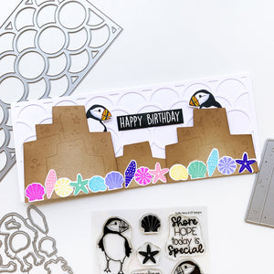 slimline happy birthday card with puffins