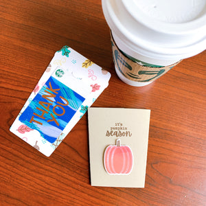 It's pumpkin season sentiment with pumpkin on coffee cup gift card holder