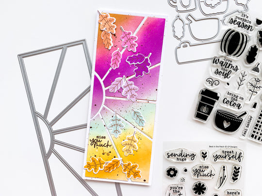 slimline card with sunray die and pumpkin season stamps