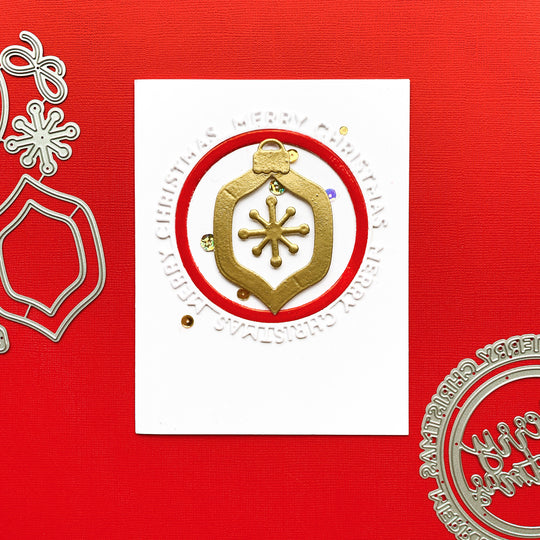 round of merry card with retro ornament