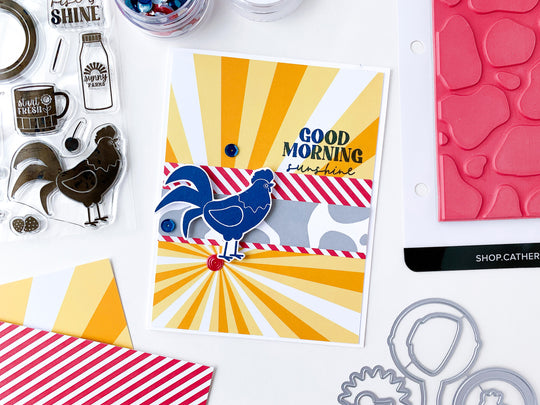 Blue Rooster over Sunburst Patterned paper