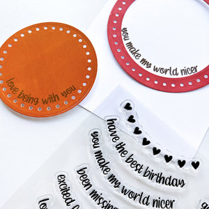 Round About Messages stamp set with results from Round About dies