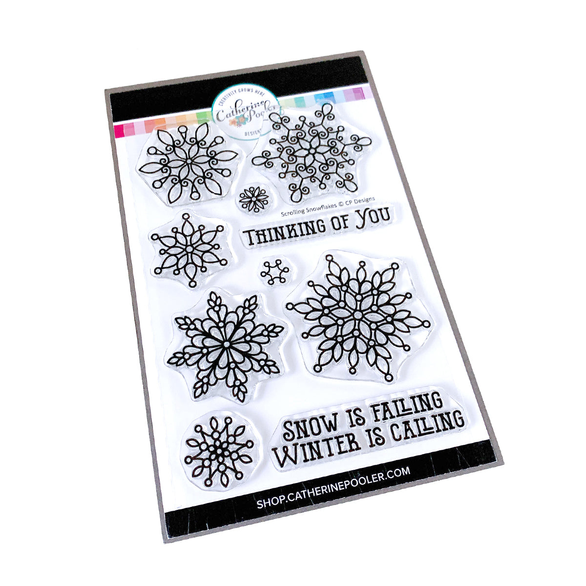 Snowflake Rubber Stamp - Black Graphic, Colored Text Options