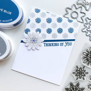 thinking of you card with scrolling snowflakes