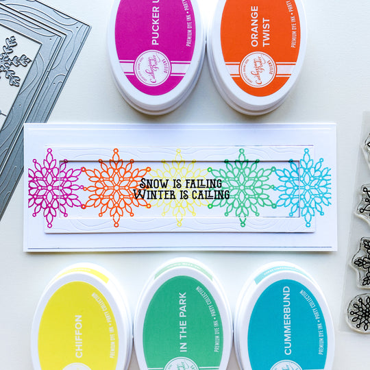 slimline card with colorful snowflakes