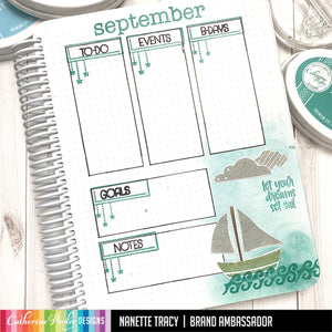 september spread in canvo journal made with weekly eight stencil