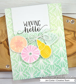 waving hello card with sea shells stamps