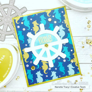 ocean of thanks card with ship wheel and patterned paper