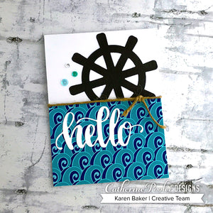 hello card with patterned paper and ship wheel