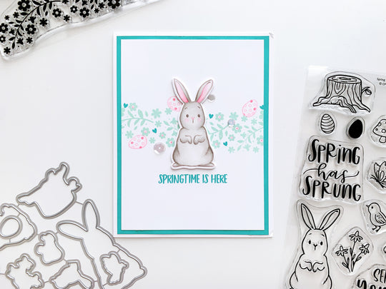 Springtime is here Bunny with floral back stripe