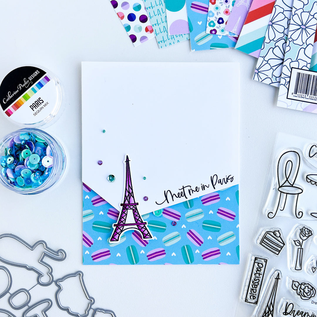 meet me in Paris card card with Under the Eiffel Tower Patterned Paper
